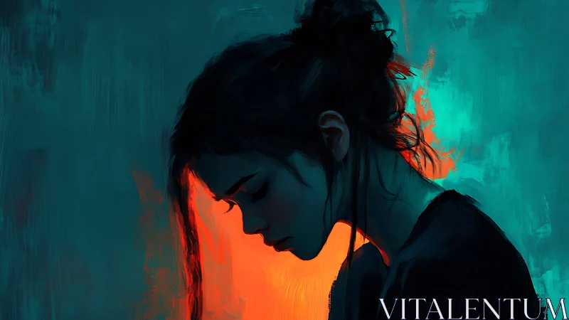 Side-lit profile portrait studies warm backlight against teal field