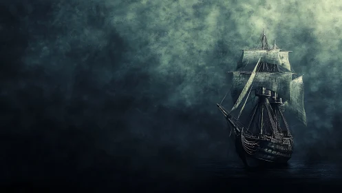 Storm-worn ghost ship leans into a teal-tinted oblivion