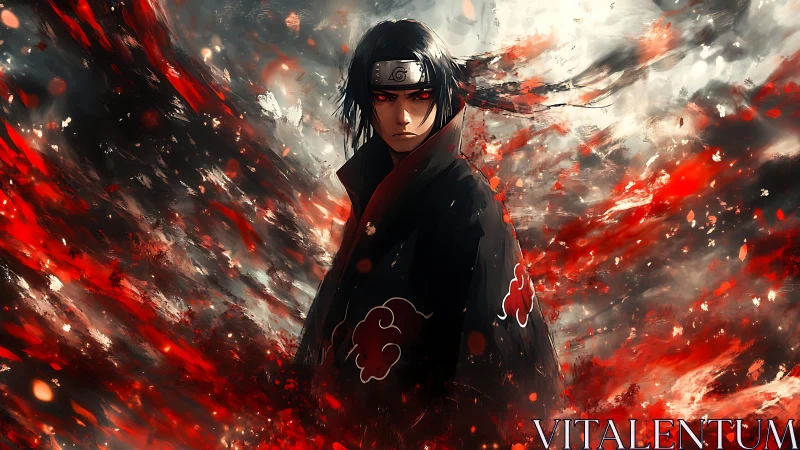 Stoic ninja figure in swirling red and gray energy vortex