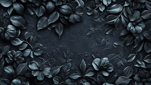 Dark botanical relief frames empty textured stone center