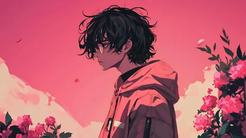 Soft dusk portrait of a wandering soul in pink bloom.