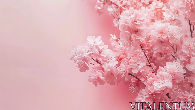 Pink Cherry Blossoms in Full Bloom Against Soft Background.