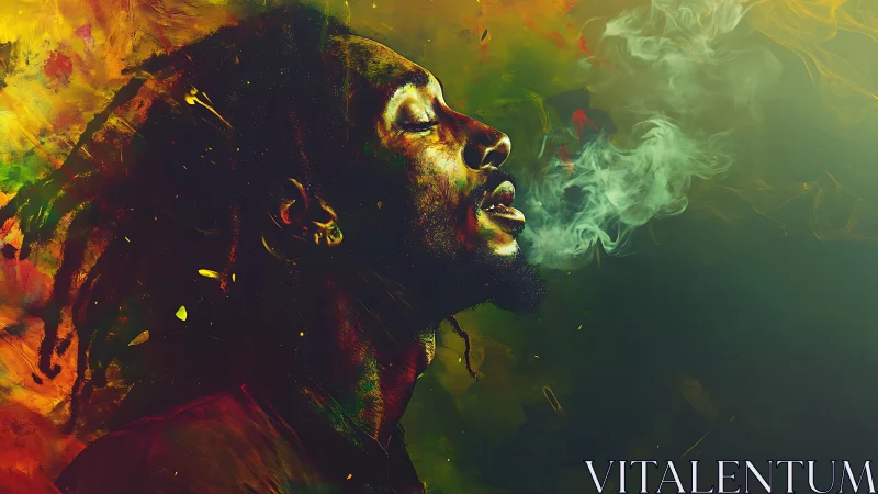 Smoke-dreamed profile in blazing neon aurora glow.