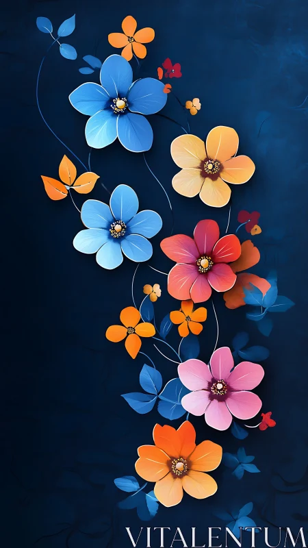 Colorful Floral Composition on Dark Blue Background