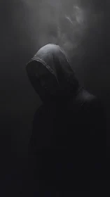 Smoke curls above the hooded silhouette haunting the dark