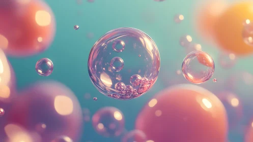 Floating Transparent Bubbles on Soft Pastel Background, Digital Art.