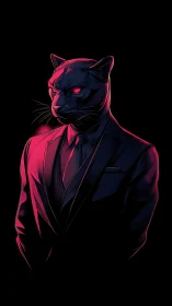 Neon panther in a tailored suit commands the dark void