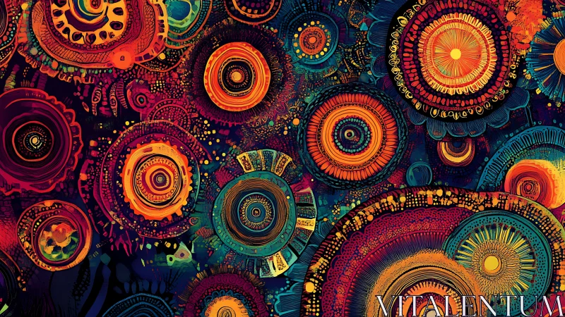 Radial microcosm of concentric biomorphic disks in chromatic turbulence.