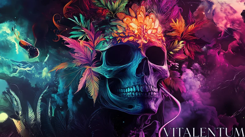 Neon skull garden drifting through a dream-bright cosmos.