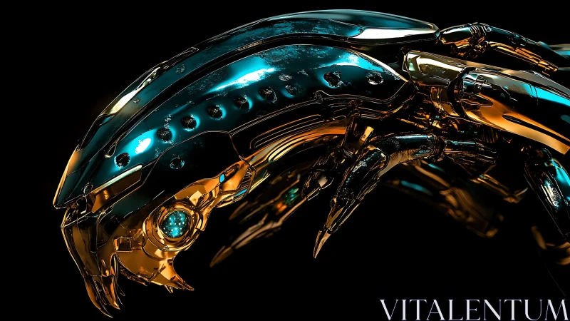 Metallic robotic insect head rendered with reflective lighting