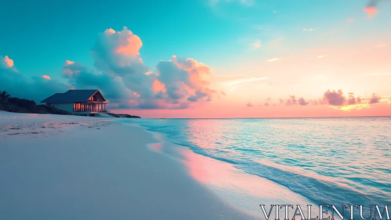 Tropical Beach Sunset with Illuminated Stilthouse and Cloud Formation