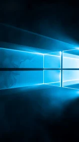 Glowing blue window portal casts light into digital space.