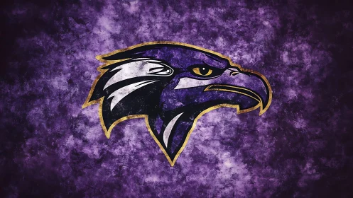 Bold purple raptor emblem on textured grunge backdrop.