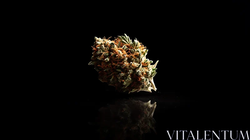 Isolated cannabis bud illuminated by dramatic low key lighting