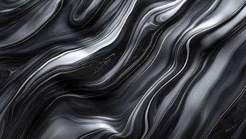 Monochrome liquid strata with high-gloss flowing curvature.