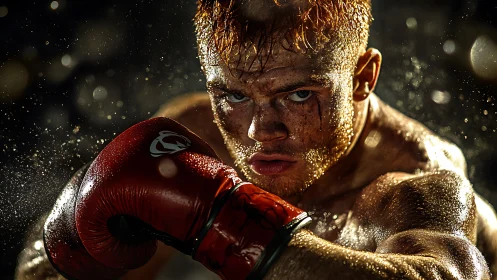 Intense Focus: Boxer Prepares for Championship Victory