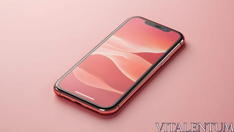 Sleek red smartphone with modern display on pink background.