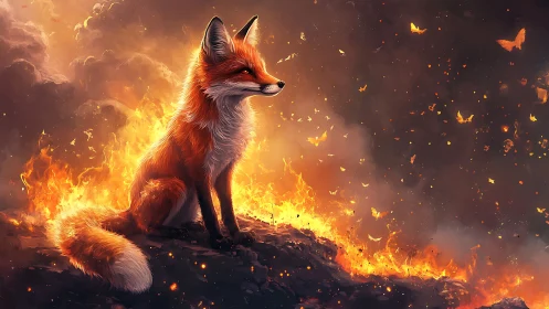 Fox sits on scorched ground amid controlled flame front