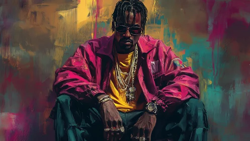 Urban portrait captures moody rapper in bold neon jacket