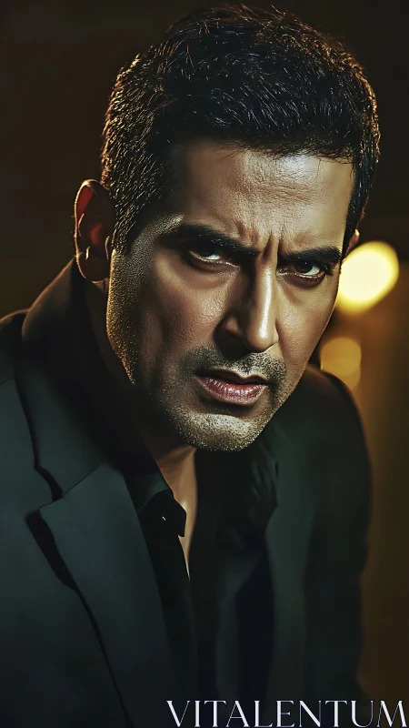 Glare of the midnight strategist in smoldering amber light.