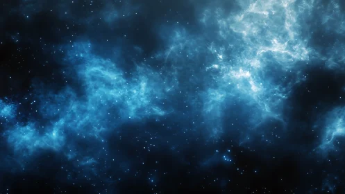 Nebulaic blue starfield drifting through deep cosmic dark.