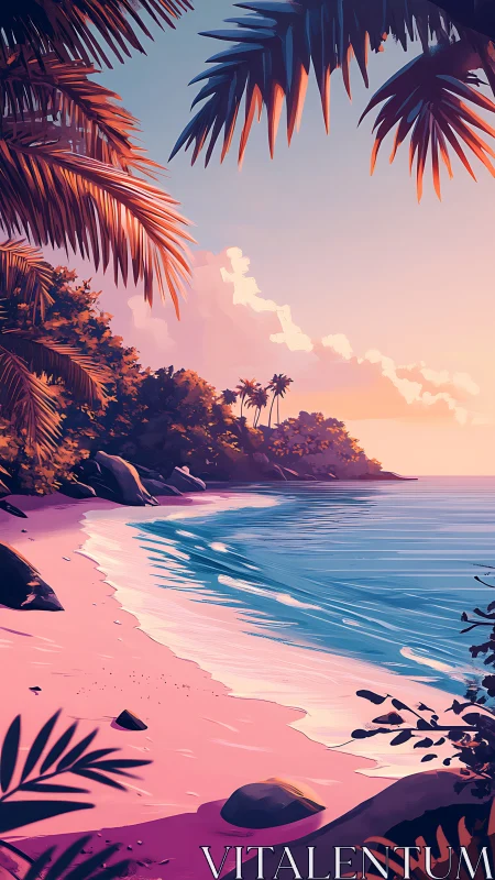 Tropical Sunset Beach Serenity in Violet Hues.
