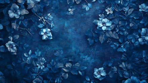 Blue Florals Against Dark Textured Canvas.