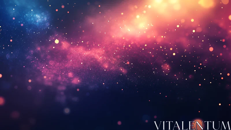 Glowing cosmic dust cloud in dreamy pink and gold light.