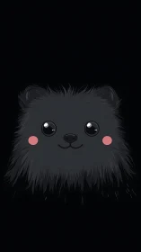 Fluffy black puppy portrait glows on deep matte black.