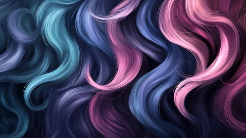 Curved multicolored hair-like strands form parallel flowing bands