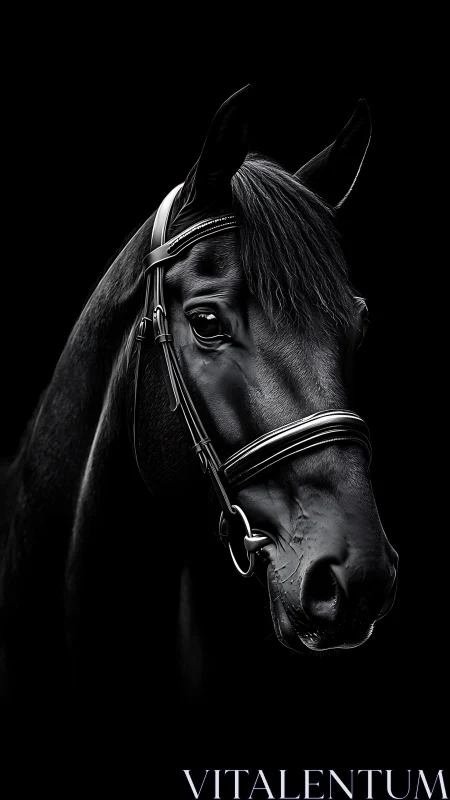 High-contrast black stallion portrait with precision lighting