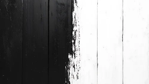 Monochrome split-panel abstraction on textured vertical boards.