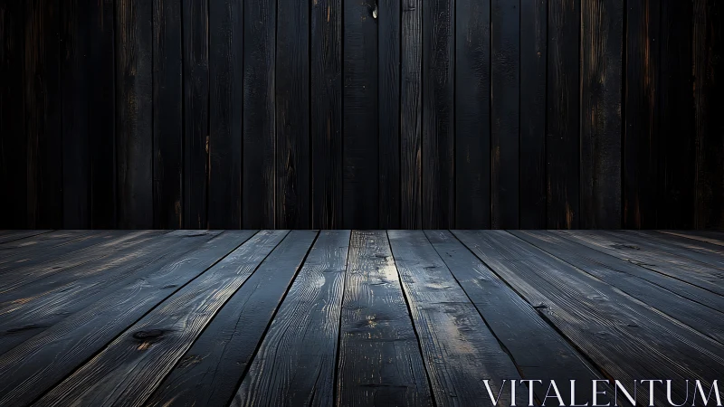 Dark wooden plank floor meets vertical wood panel wall