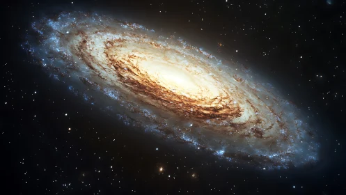 Spiral galaxy glows with dense core and luminous blue arms