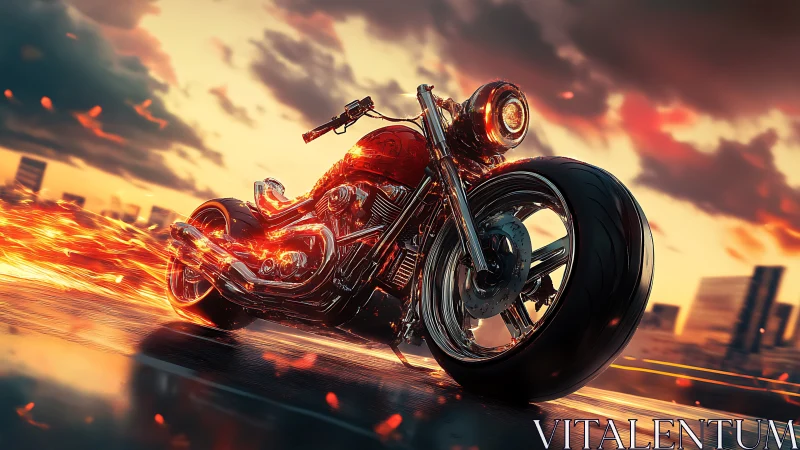 Fire-kissed street cruiser bends twilight into molten speed