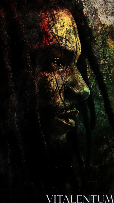 Soulful profile glowing in textured, earthy colors.