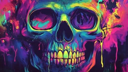 Neon skull glowing with playful color and electric energy.