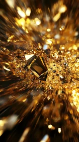 Golden crystal shards explode through radiant motion blur