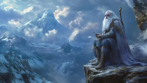 Storm-bearded mountain sage resting at the edge of forever.