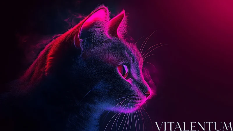 Neon rim-lit feline profile in magenta and cyan vapor glow