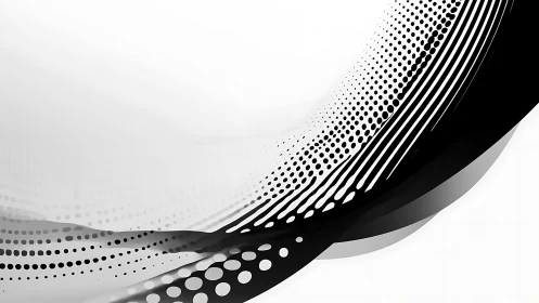 Curved monochrome halftone wave arcs with layered vector bands