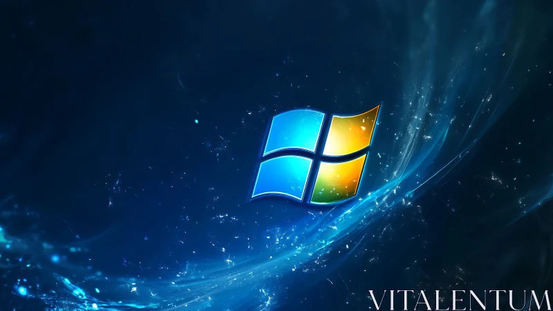 Glowing four-panel logo adrift in deep cosmic blue space.