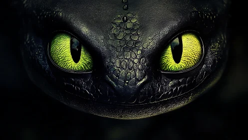 Glowing dragon eyes stare from the darkness with vivid intensity