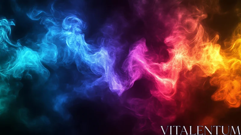 Vibrant multicolor smoke wave flows across dark background