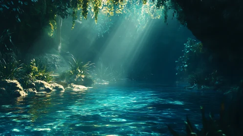 Sunlit forest lagoon invites quiet moments of gentle wonder
