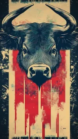 Storm‑horned buffalo crowned by bold dripping stripes.