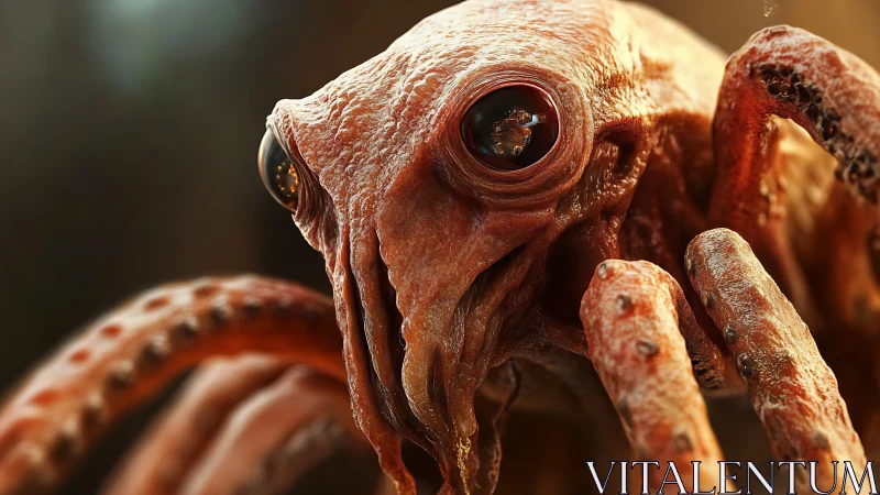 Photorealistic cephalopod macro portrait with cinematic lighting.