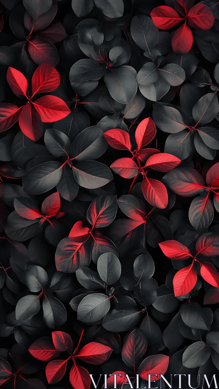 Red and charcoal leaves weaving a cozy modern rhythm.