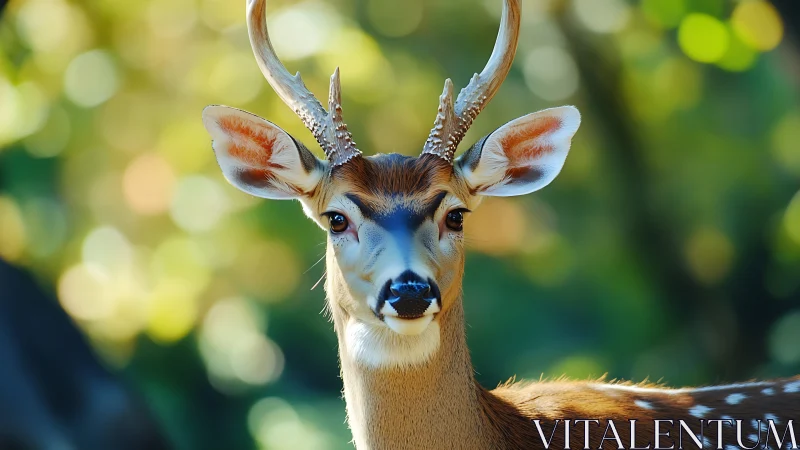 Spotted deer portrait with shallow depth and bokeh light.