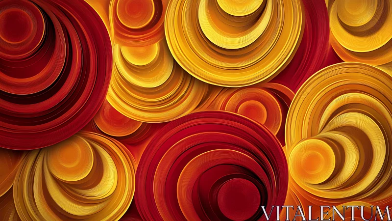 Layered red and gold concentric forms in abstract relief.